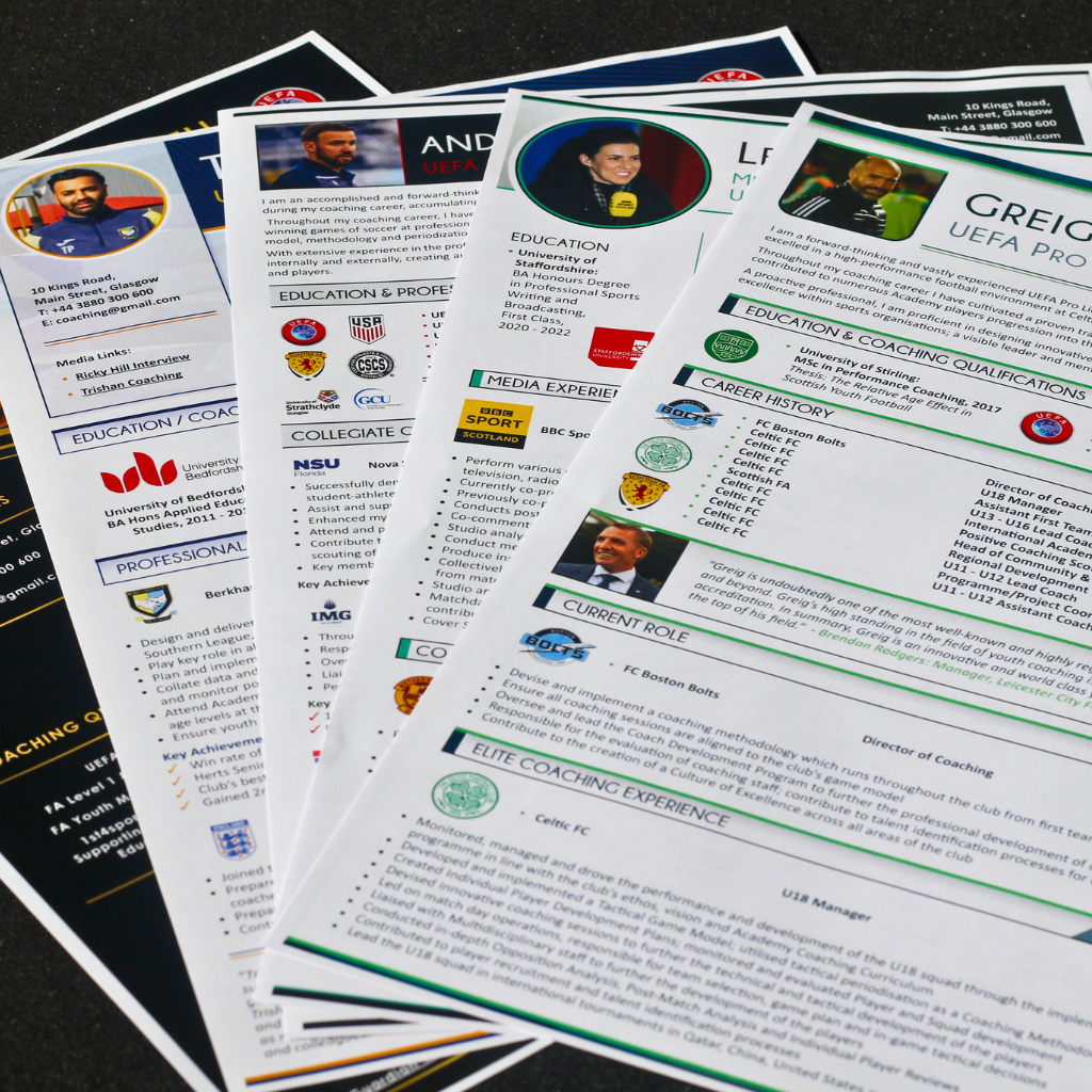 Graphically designed CVs for football professionals